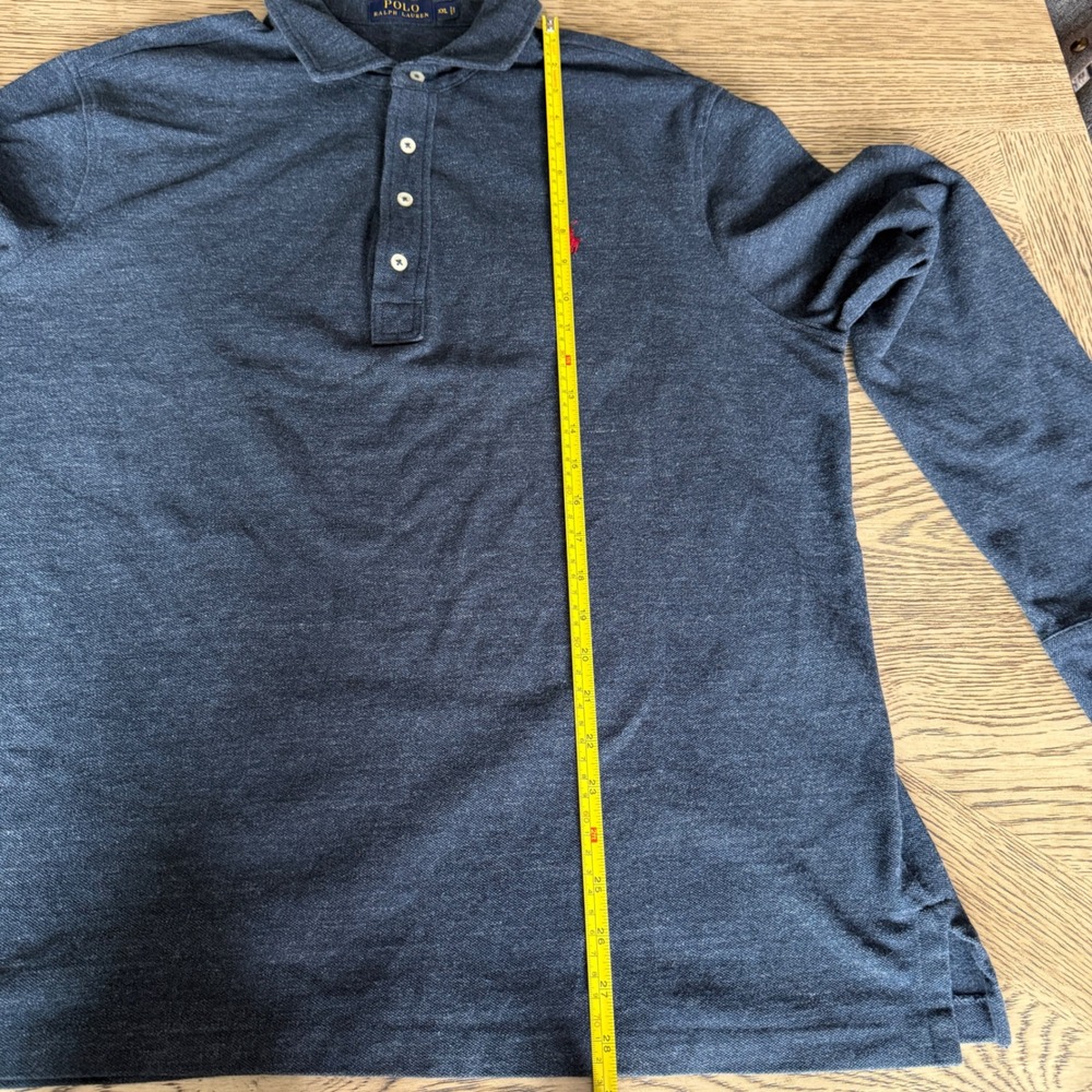 Polo Ralph Lauren Mens XXL Long Sleeve Polo Shirt Navy Blue Heather Cotton Pony - Picture 8 of 11